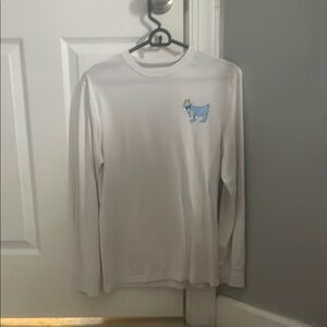 White Long Sleeve Shirt with Blue Dog Design